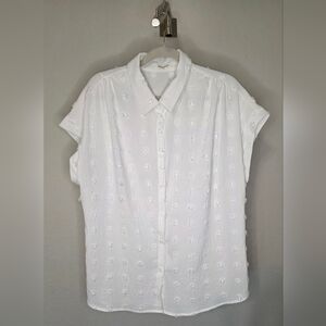 Bothenial White Textured Dot Button-Down Blouse XL